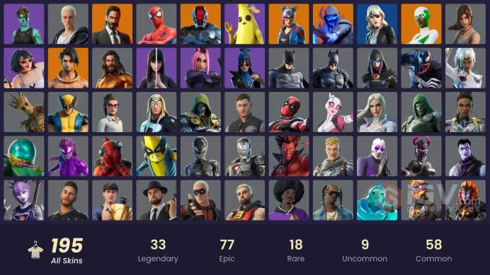 (PC PSN XBOX) 195 skins | Andromeda | Aloy | Peter Griffin | The Ice Queen | Ronin | Catalyst | Sentinel | Rox | The Scientist | Fade | Blackhea
