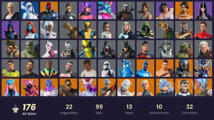 (PC PSN XBOX) 176 skins | LEVIATHAN AXE / LARA CROFT / Pitch Patroller | Major Glory | Predator | Kado Thorne | Omegarok | Mizuki | The Mighty V