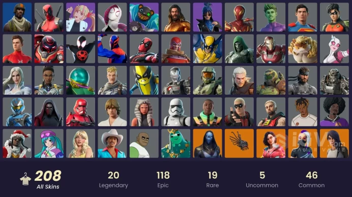 [ALL PLATFORMS]-206 Skin-226 Pickaxes-Aerial Assault Trooper-Master Chief-Sith Trooper-Iron Man Mk 45-Eco-Meowtooth-FULL ACCESS-