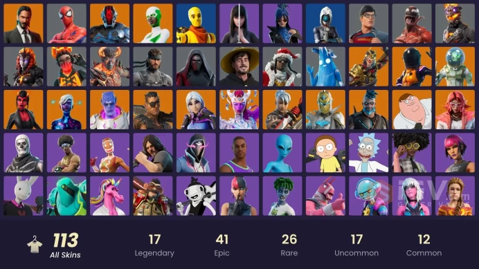 PC,PSN,XBOX 113 SKINS FA - GALAXY SCOUT,BACKLASH,MALICE,WUKONG,FRIEZA,CARNAGE,SKULL TROOPER,MORTY,KOR,CHARLOTTE RK1578
