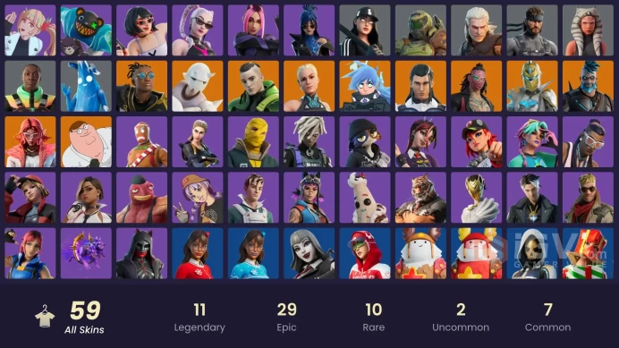 PC,PSN,XBOX 59 SKINS FA - SNAP,VALERIA,PETER GRIFFIN,MERRY MARAUDER,FELINA,GERALT,AURA,HOLIDAY BOXY RK1515