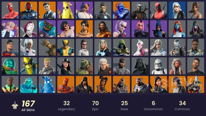 PC,PSN,XBOX 167 SKINS FA - SNAP,PETER GRIFFIN,FUSION,GWENPOOL,THOR,WOLVERINE,GROOT,RICK,SPIDER-GWEN,TONY STARK,LARA CROFT,VERSA RK1529