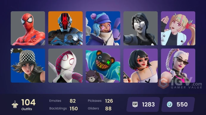 PC,PSN,XBOX 104 SKINS FA - FOUNDATION,ICEBOUND MIDAS,ELEVEN,SPIDER-GWEN,KATALINA,MILES MORALES,HULK,MOON KNIGHT,BLACK WIDOW RK1594