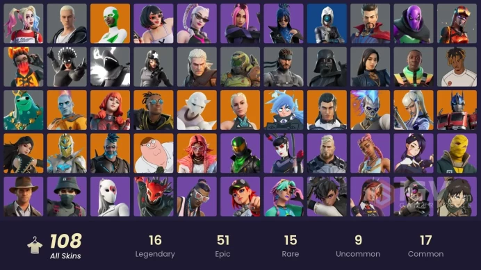 PC,PSN,XBOX 108 SKINS FA - BACKLASH,BLAZE,HARLEY,DAHLIA,GALAXY CROSSFADE,FOCUS,OLEANDER,MANIC RK1518
