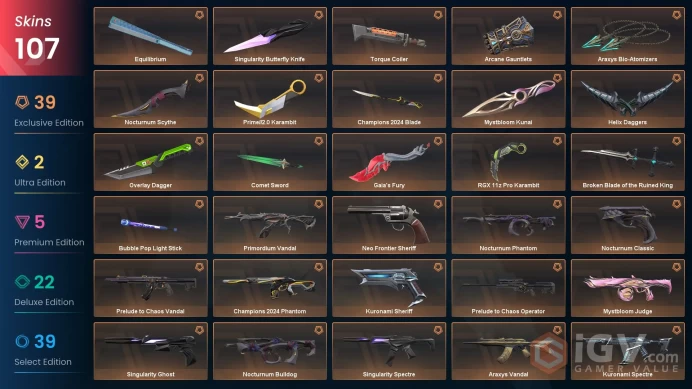 VALORANT EU WEST SERVER 107 SKİNS (+16 KNİFE, CHAMPİONS 2024+ NOCTURNUM+ARCANE PACKEDS, EVORİ VANDAL)AUTO DELIVERY FULL ACCESS-LIFETIME WARRANT