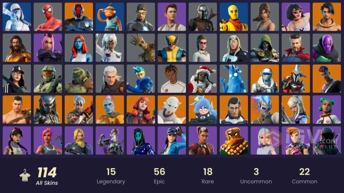 PC,PSN,XBOX 114 SKINS FA - SNAP,MANDALORIAN,THUNDER,DOOM,MASTER CHIEF,LARA CROFT,TONY STARK,GROOT,GOJO,NATHAN DRAKE RK1550