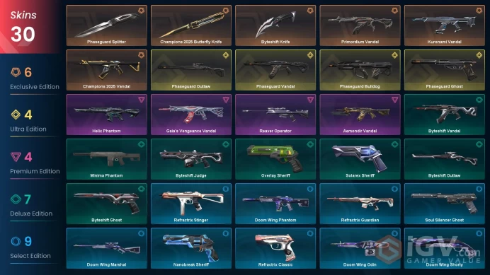 NA 30 skins 3 knifes | Champions 2025 Vandal | Phaseguard Vandal | Kuronami Vandal | Phaseguard Bulldog | Phaseguard Outlaw | V0257