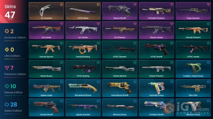 EU 47 skins 2 knifes | K/TAC Blade | Ion Karambit | Reaver Sheriff | Oni Vandal | Oni Phantom | Reaver Vandal | Prime//2.0 Phantom | V0297