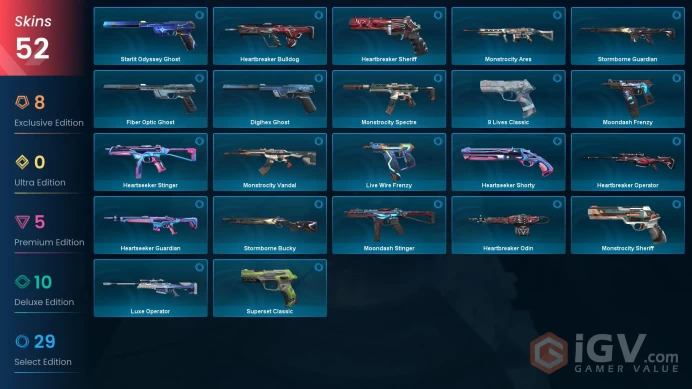 EU 52 skins 3 knifes | Prelude to Chaos Sheriff | Mystbloom Vandal | Montage Axe | Spectrum Phantom | Bound | Divergence Vandal | V0298
