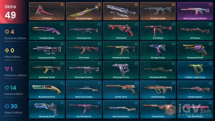 EU 48 skins 3 knifes | Kuronami Vandal | .SYS Melee | Sandswept Dagger | Hieroscape Blades | Gaia's Vengeance Phantom | V0312