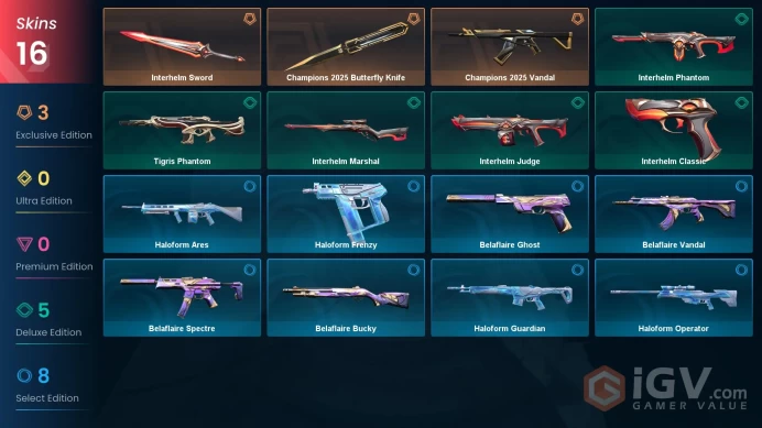 EU 16 skins 2 knifes | Champions 2025 Vandal | Interhelm Sword | Champions 2025 Butterfly Knife | Tigris Phantom | Interhelm Phantom | V0197