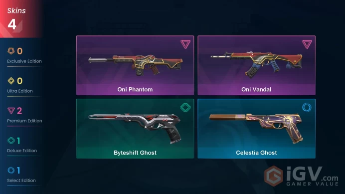 EU | 4 skins | Oni Phantom | Oni Vandal | Byteshift Ghost | Celestia Ghost | J6257