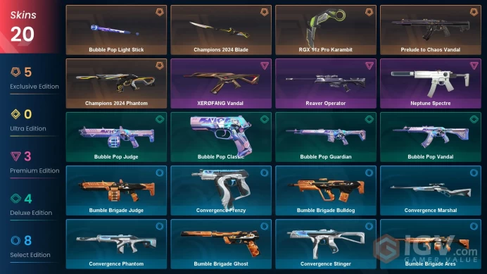 EU+20 skins+Total cost 20000 VP+RGX 11z Pro Karambit+Champions 2024 Blade+Champions 2024 Phantom+Prelude to Chaos Vandal   3.6.2