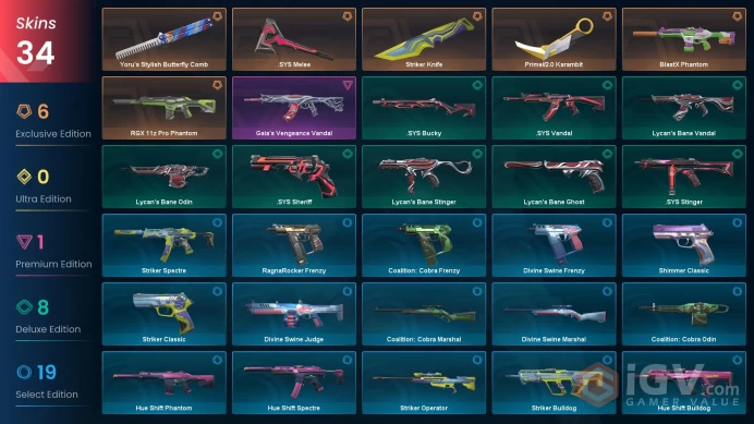 EU [ 34 TOP SKINS + 3 KNIFE ] Prime//2.0 Karambit + Yoru's Stylish Butterfly Comb + RGX 11z Pro Phantom + Gaia's Vandal / full acces