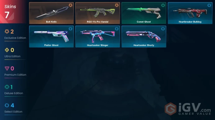  EU  1 KNIFE  7 SKINS  VALUE: 6525 VP  RGX 11z Pro Vandal  Bolt Knife  RANKED READY  67 LEVEL  Evmvm 