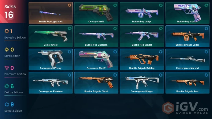[ASIA] 16 Skins | 1 Knife | Full Acces | Bubble Pop Light Stick / Bubble Pop Vandal / Convergence Phantom |