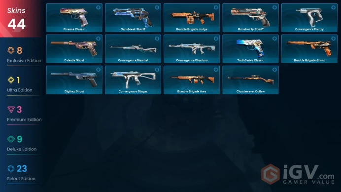 EU | 44 skins | RGX 11z Pro Karambit | Champions 2024 Blade | Elderflame Vandal | Champions 2024 Phantom | RGX 11z Pro Vandal | G7138