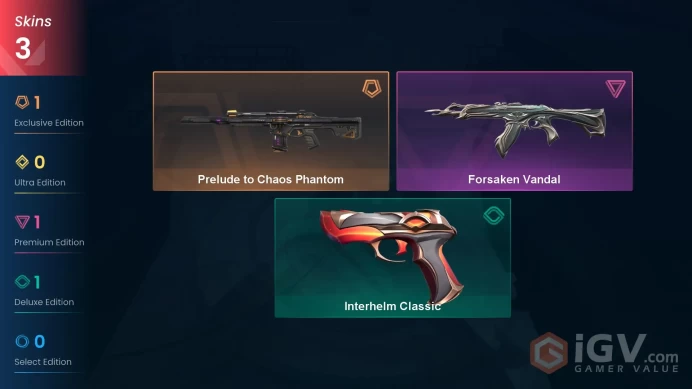 [ NA / US ] Silver 3 Rank | 3x Rare Skins Combo [Prelude To Chaos Phantom + Forsaken Vandal + Interhelm Classic] Full Access | Instant Delivery