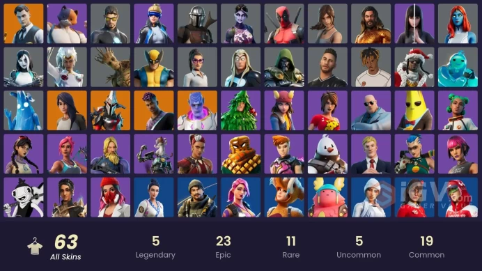 PC,PSN,XBOX 63 SKINS FA - NEO VERSA,MANDALORIAN,THOR,JUICE WRLD.TONY STARK,CHARLOTTE,DOMINO,GROOT,LARA CROFT RK1640