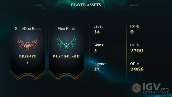 [EUW] S16 - SPLIT 1 - Flex Platinum 3 Soloq Bronze 2 - 2.7K BE - Ranked Ready