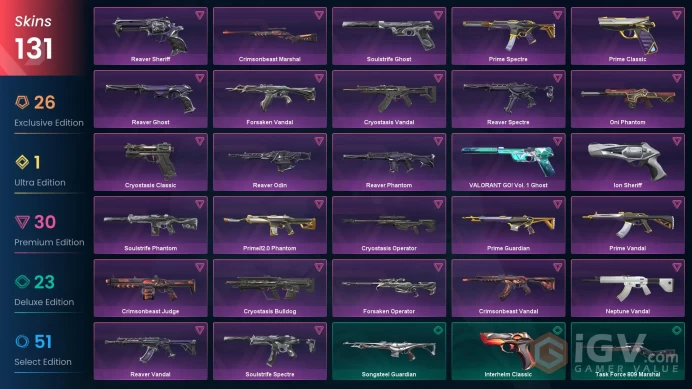 VALORANT EU WEST SERVER 131 SKİNS (+16 KNİFE, CHAMPİONS 2022+2024 PACKED,VCT LOOK İN+ELDERFLAME DAGGER+REAVER CARAMBT )AUTO DELIVERY FULL ACCESS