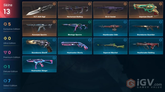 NA 12 skins | Imperium Sheriff | EX.O Vandal | Nocturnum Bulldog | Kuronami Spectre | Montage Spectre | Heartseeker Stinger | V0323