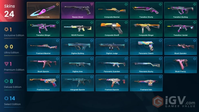 EU Full Access | Iron 3 | 24 Skins Transition Knife + Reaver Ghost + Intergrade Spectre + Transition Vandal + RDVR Phantom + more