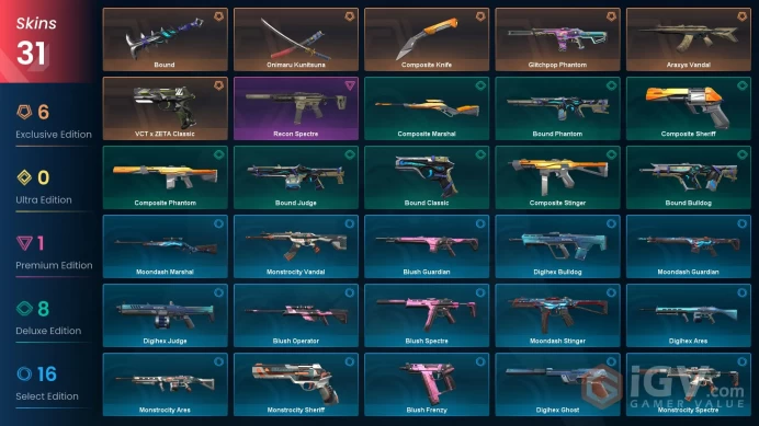 EU | VP 185 | LVL 78 | Araxys Vandal | VCT x ZETA Classic | Bound  | Composite Knife | Glitchpop Phantom | Onimaru Kunitsuna | Recon Spe | V0284