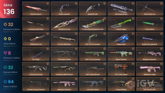 Na-Usa- Can | Champions 2024 Bundle | Mystbloom Bundle | EX.O Edge | Kuronami Vandal | Prelude to Chaos Phantom | 136 Skins | Level 212