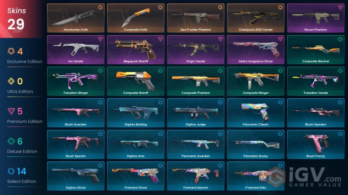 EU | 20 Skins | Full Acces | Champions 2023 Vandal | Xenohunter Knife | Neo Frontier Phantom | Recon Phantom | Ion Vandal | Gaia Ghost | 