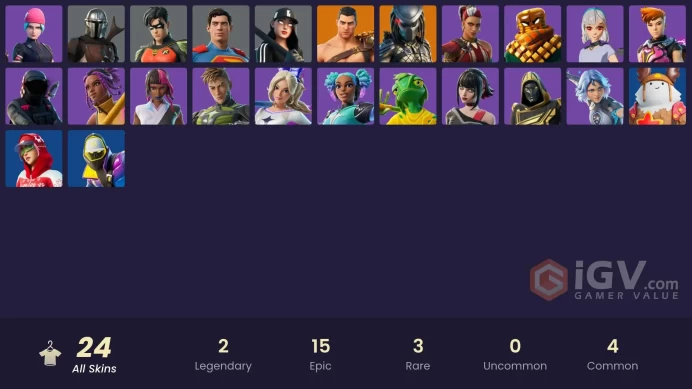 FA | 24 skins | Wildcat | Subzero Cryptic | Menace | Predator | Mandalorian | Ruby Shadows | Superman | Robin | Killswitch | Synthwave | Mave