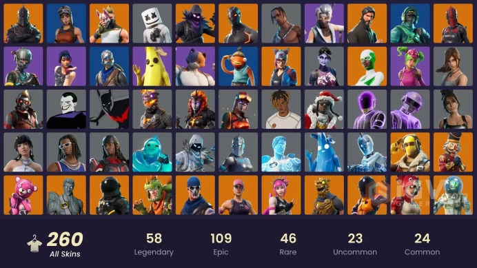 230 skins | Black Knight | Travis Scott | The Reaper | Elite Agent | Take The L | Floss | Fresh | Tidy | Blue Squire | Royale Knight | Reaper