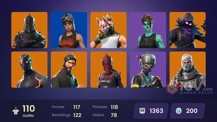 110 skins | Black Knight | The Reaper | Elite Agent | Take The L | Floss | Blue Squire | Royale Knight | Omega | Havoc | Trailblazer | Reaper