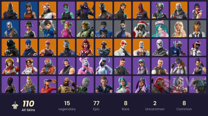 110 skins | Black Knight | The Reaper | Elite Agent | Take The L | Floss | Blue Squire | Royale Knight | Omega | Havoc | Trailblazer | Reaper
