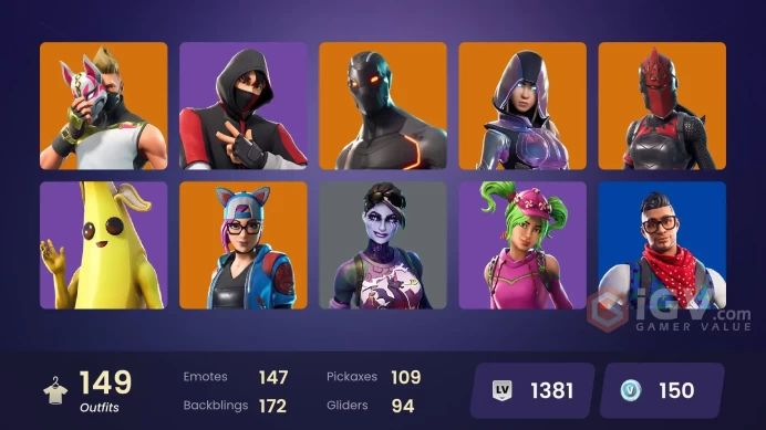124 skins | IKONIK | Glow | Omega (stage 5) | Prodigy | Rogue Agent | Point Patroller | Blue Striker | Carbon Commando | Cloud Striker | Era