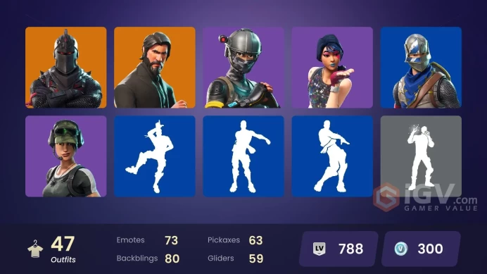 47 skins | Black Knight | The Reaper | Elite Agent | Take The L | Floss | Tidy | Blue Squire | Royale Knight | Trailblazer | Ride The Pony
