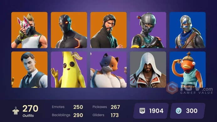 270 skins | The Reaper | Elite Agent | Take The L | Blue Squire | Omega | Ride The Pony | Rogue Agent | The Mighty Volt | Vegeta | Era