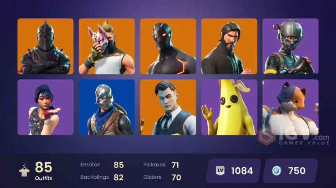 85 skins | Black Knight | The Reaper | Elite Agent | Take The L | Floss | Tidy | Blue Squire | Royale Knight | Omega | Ride The Pony | Mako