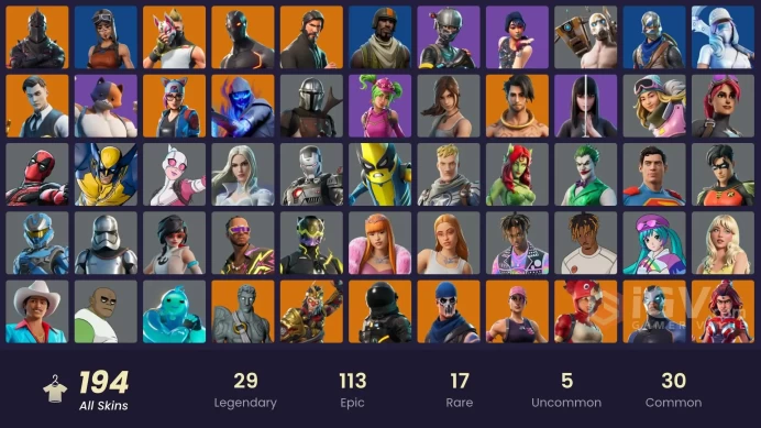 194 skins | Black Knight | The Reaper | Elite Agent | Take The L | Floss | Blue Squire | Royale Knight | Omega | Reaper | Ride The Pony | Mako