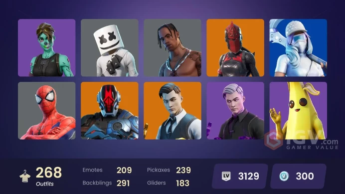 268 skins | Travis Scott | Leviathan Axe | Candy Axe | Gold Midas | Gold Brutus | Gold Meowscles | Gold TNTina | Sultura | Snake Eyes
