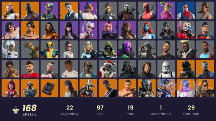 168 skins | Elite Agent | Take The L | Omega | Blue Team Leader | Gold Midas | Prodigy | Rogue Agent | Blue Striker | Dante | Eternal Knight