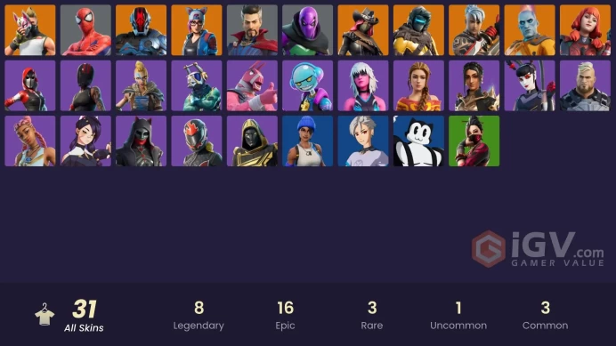 31 skins | Snowflake | Blue Team Leader | Lynx | The Foundation | Ronin | Calamity | The Imagined | Zenith | Drift | The Origin | Prowler