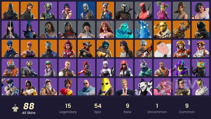 62 skins | Black Knight | The Reaper | Elite Agent | Take The L | Floss | Blue Squire | Royale Knight | Ride The Pony | Mako | Snowflake
