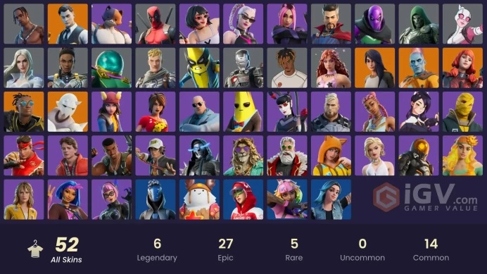 36 skins | Travis Scott | Gold Midas | Gold Brutus | Vivi Chroma | Sultura | Malik | Snap | Gear Specialist Maya | The Origin | The Imagined
