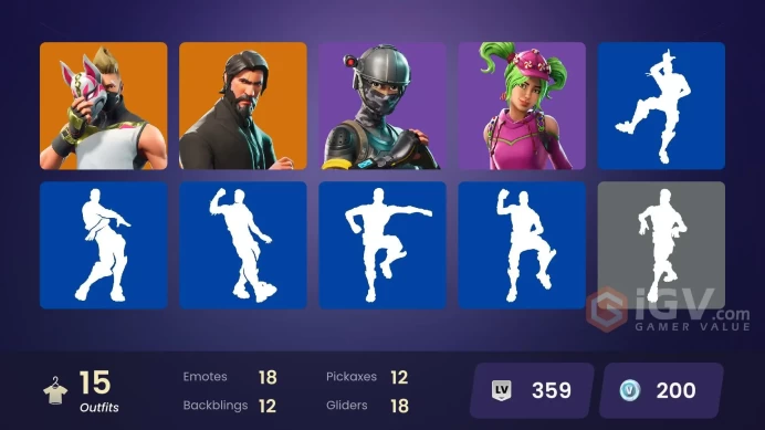 15 skins | The Reaper | Elite Agent | Take The L | Ride The Pony | Mako | Snowflake | Valor | Carbide | Dark Voyager | Drift | Catalyst | Zoey