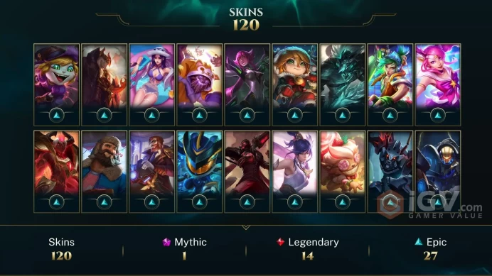 LAS - 120+ PERFECT SKINS- 208 LVL - 169 CHAMPIONS- LAST RANK IS SILVER- EMAIL CHANGEABLE - INSTANT DELIVERY