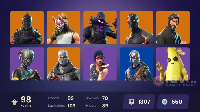 97 skins | Black Knight | The Reaper | Elite Agent | Take The L | Floss | Fresh | Blue Squire | Royale Knight | Havoc | Ride The Pony | Mako