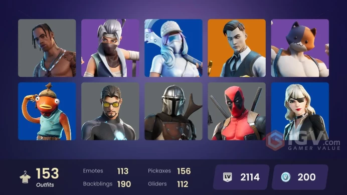 PC/PSN/Xbox/Nintendo 153 skins | Travis Scott | Leviathan Axe | Astro Jack | Gold Brutus | Gold Meowscles | Gold Midas | Lina Scorch | Pitch Pat