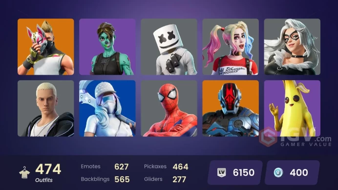 [ALL PLATFORMS]-474 Skins-628 emotes-464 pickaxes-FULL ACCESS-400K V-BUCKS SPEND-RARE EMOTES-