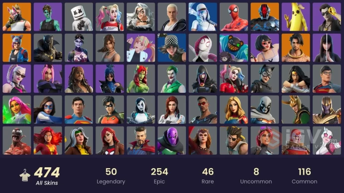 [ALL PLATFORMS]-474 Skins-628 emotes-464 pickaxes-FULL ACCESS-400K V-BUCKS SPEND-RARE EMOTES-